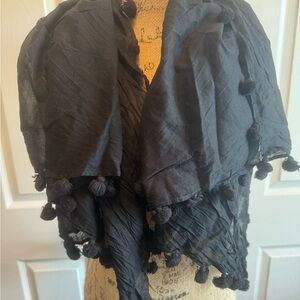 GUC Old Navy Solid Black Scarf with Pom Pom Tassels on all sides!